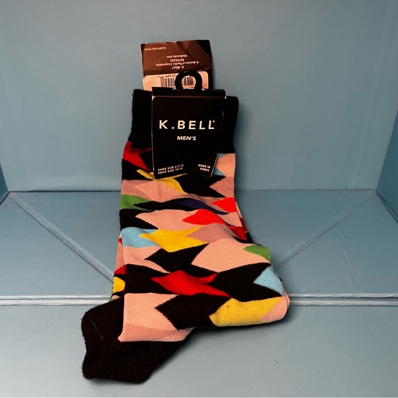 ⭐️ K. Bell Men’s Multi-coloured Patterned Crew Socks - Picture 1 of 5